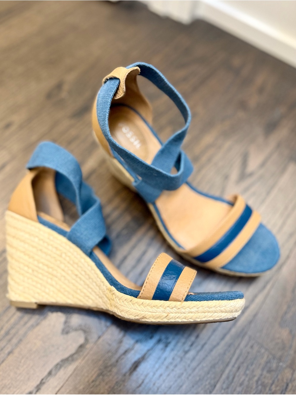Fossil Wedge Sandal Shoes Abagale Leather Blue - Size 8.5